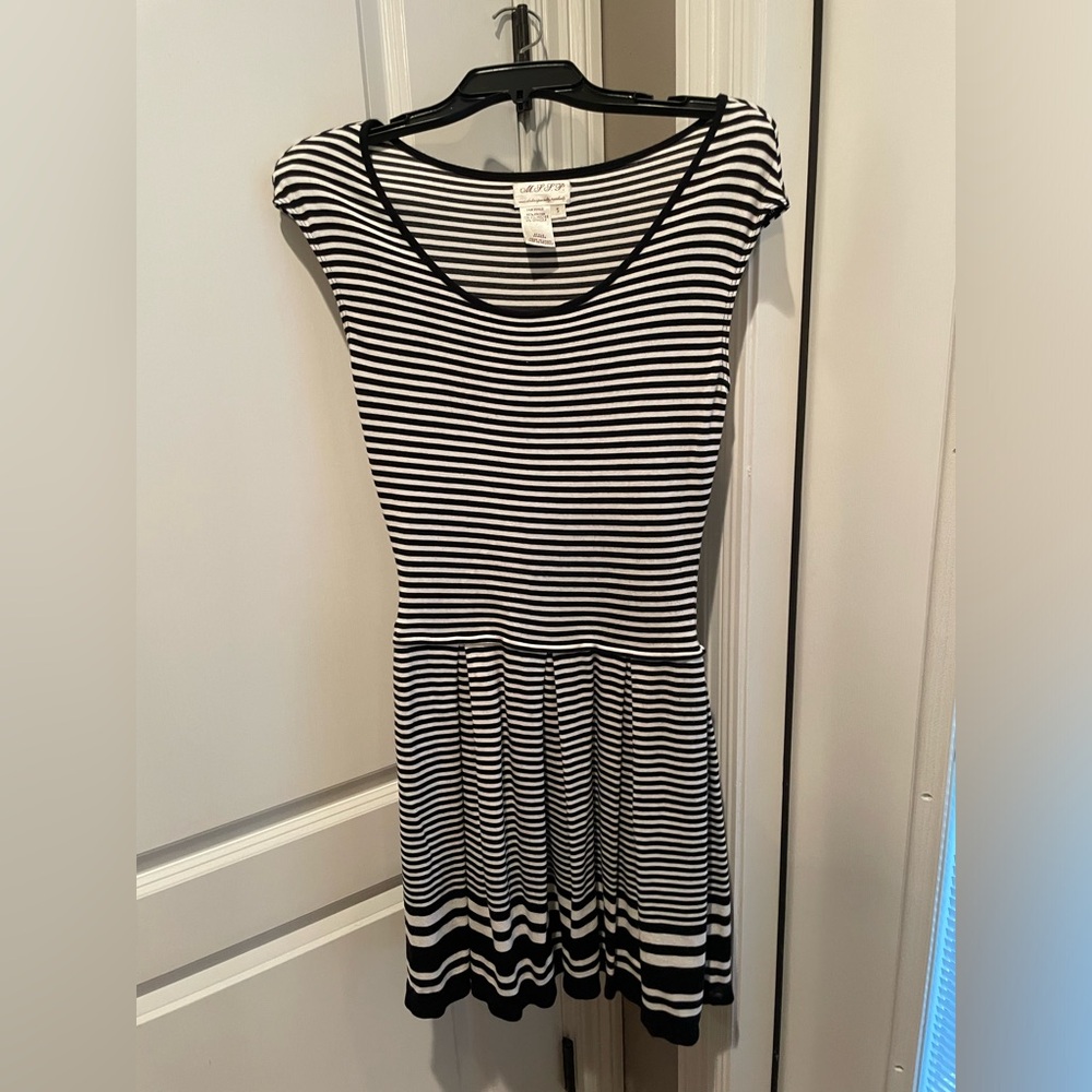 MSSP Cap Sleeve Drop Waist Striped Knit Dress